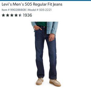 Mens Levis 505 Jeans Waist 34. Length 30.